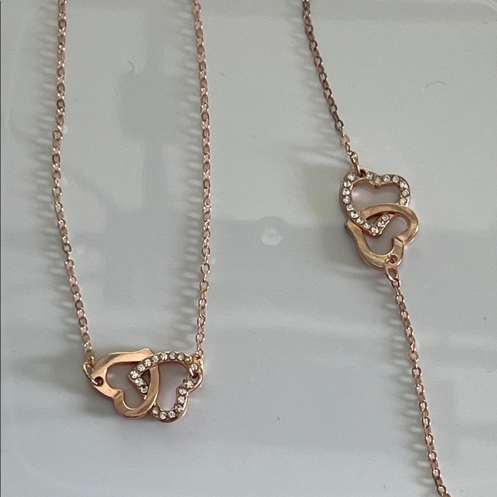 Rose Gold Heart Necklace and Bracelet